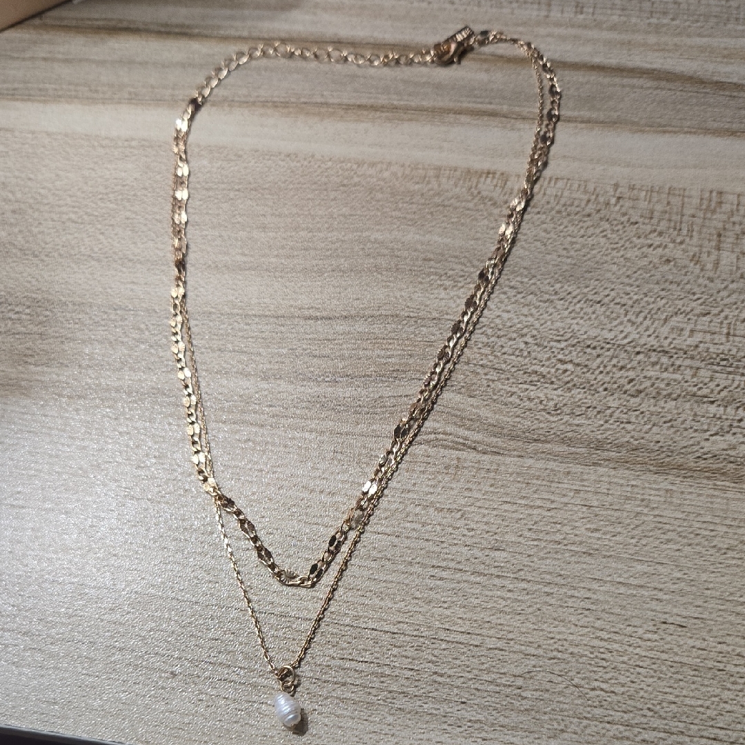 Vintage Dynamite 90s Gold Tone Layered Necklace With Seed Pearl Pendant